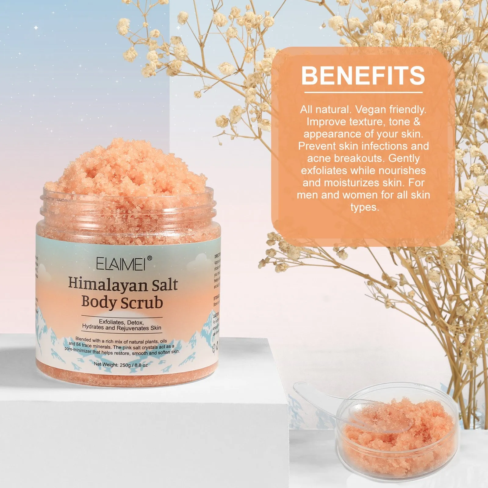 Elaimei Himalayan Salt Body Scrub Infused with Lychee Oil