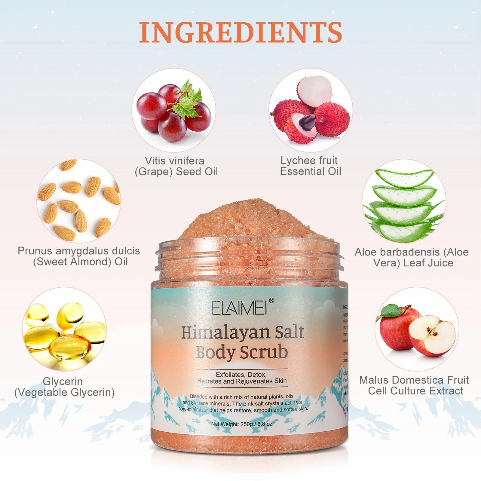 Elaimei Himalayan Salt Body Scrub Infused with Lychee Oil