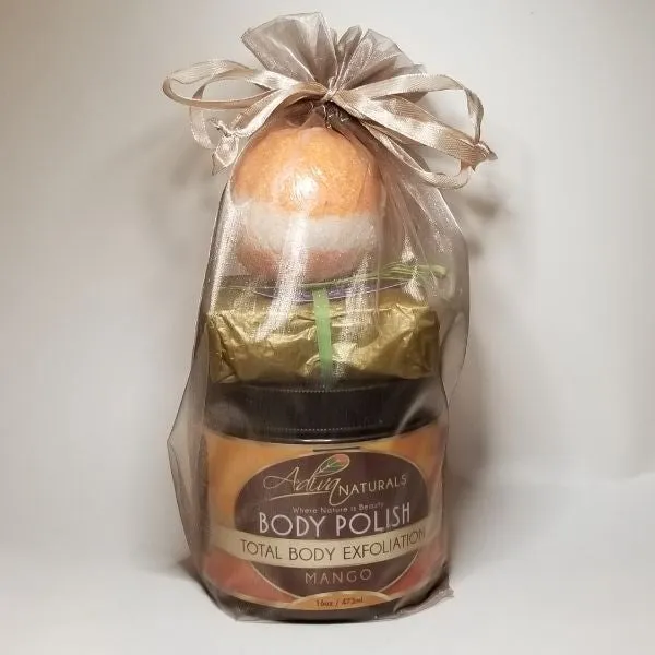 Luxurious Bath Set: Body Polish, Bath Bomb & Soap - Mango