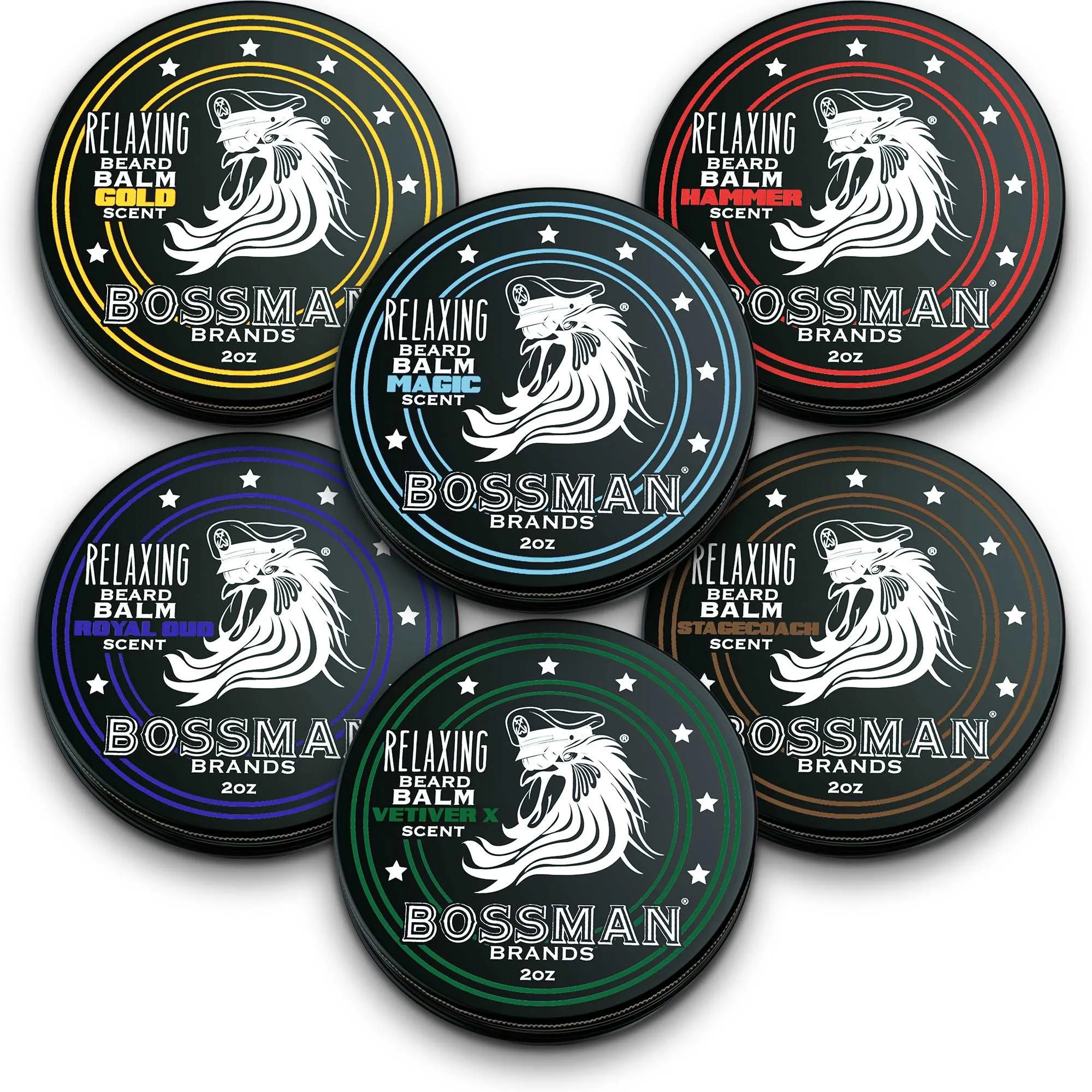 Relaxing Beard Balm - 6 Pack (Magic, Stagecoach, Hammer, Gold, Vetiver)